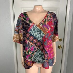 Natural Life Women's Shirt Large Floral boho Rayon Short sleeve LL13